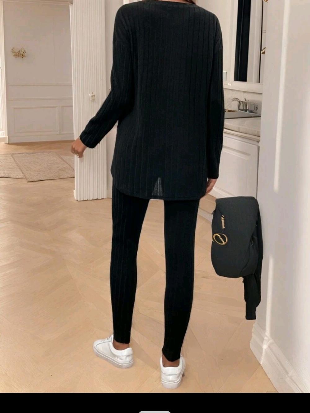 NWOT Classic Ribbed Black Legging & Tunic Set - Brand Unspecified